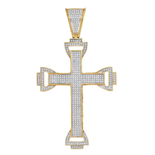 1.13 Ctw Natural Diamond Hiphop Cross Religious Charm Pendant in 10k Yellow Gold