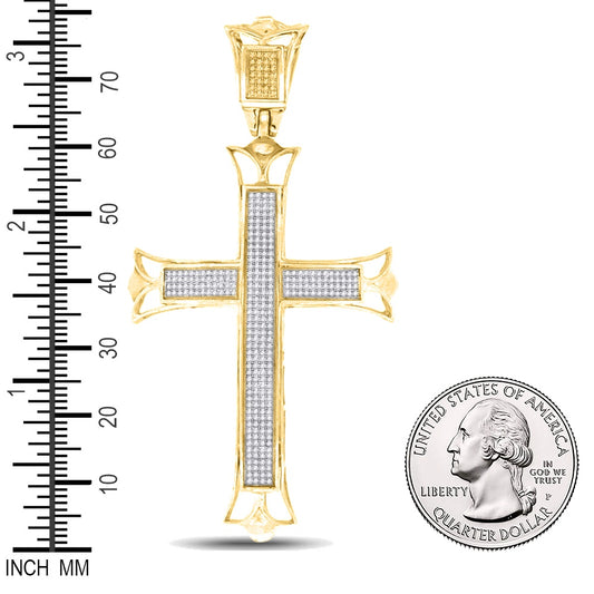 1.05 Ctw Natural Diamond Hiphop Cross Religious Charm Pendant in 10k Yellow Gold