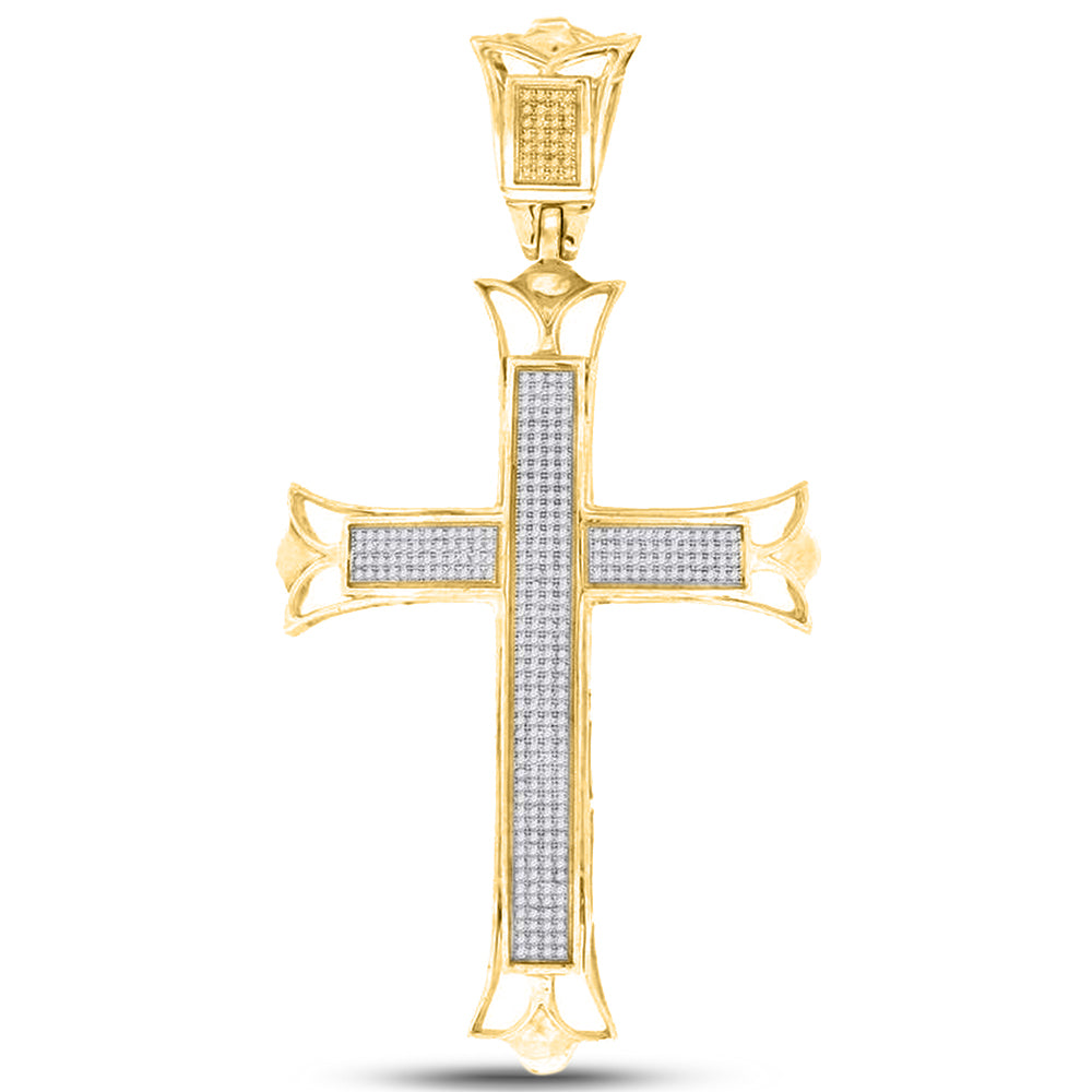 1.05 Ctw Natural Diamond Hiphop Cross Religious Charm Pendant in 10k Yellow Gold