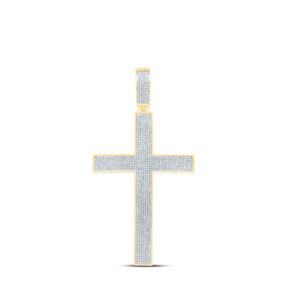 2.22 Ctw Natural Diamond Hiphop Cross Religious Pendant in 10k Yellow Gold