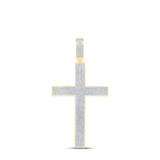 2.22 Ctw Natural Diamond Hiphop Cross Religious Pendant in 10k Yellow Gold