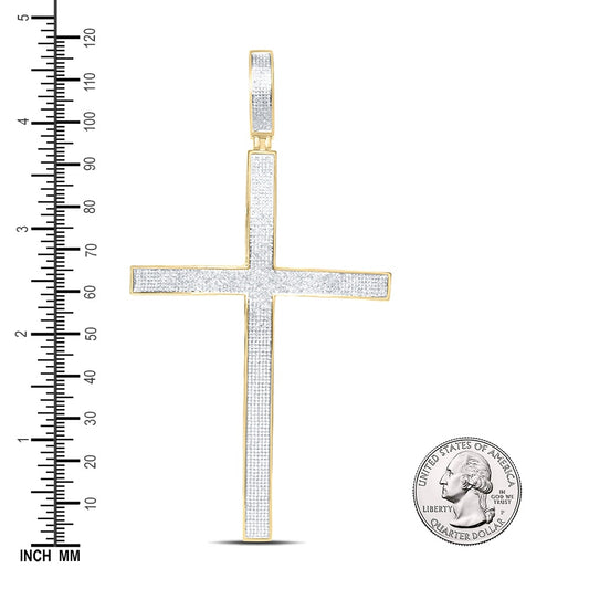 1.97 Ctw Natural Diamond Hiphop Cross Religious Pendant in 10k Yellow Gold