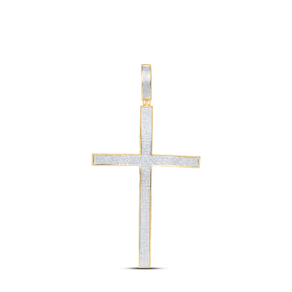 1.97 Ctw Natural Diamond Hiphop Cross Religious Pendant in 10k Yellow Gold