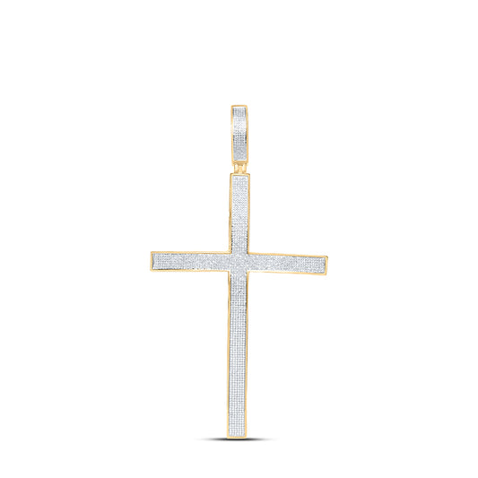 1.97 Ctw Natural Diamond Hiphop Cross Religious Pendant in 10k Yellow Gold