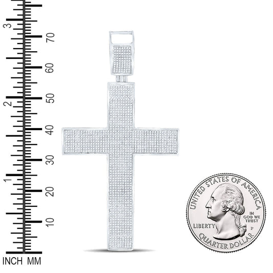 1.92 Ctw Natural Diamond Hiphop Cross Religious Pendant in 10k White Gold