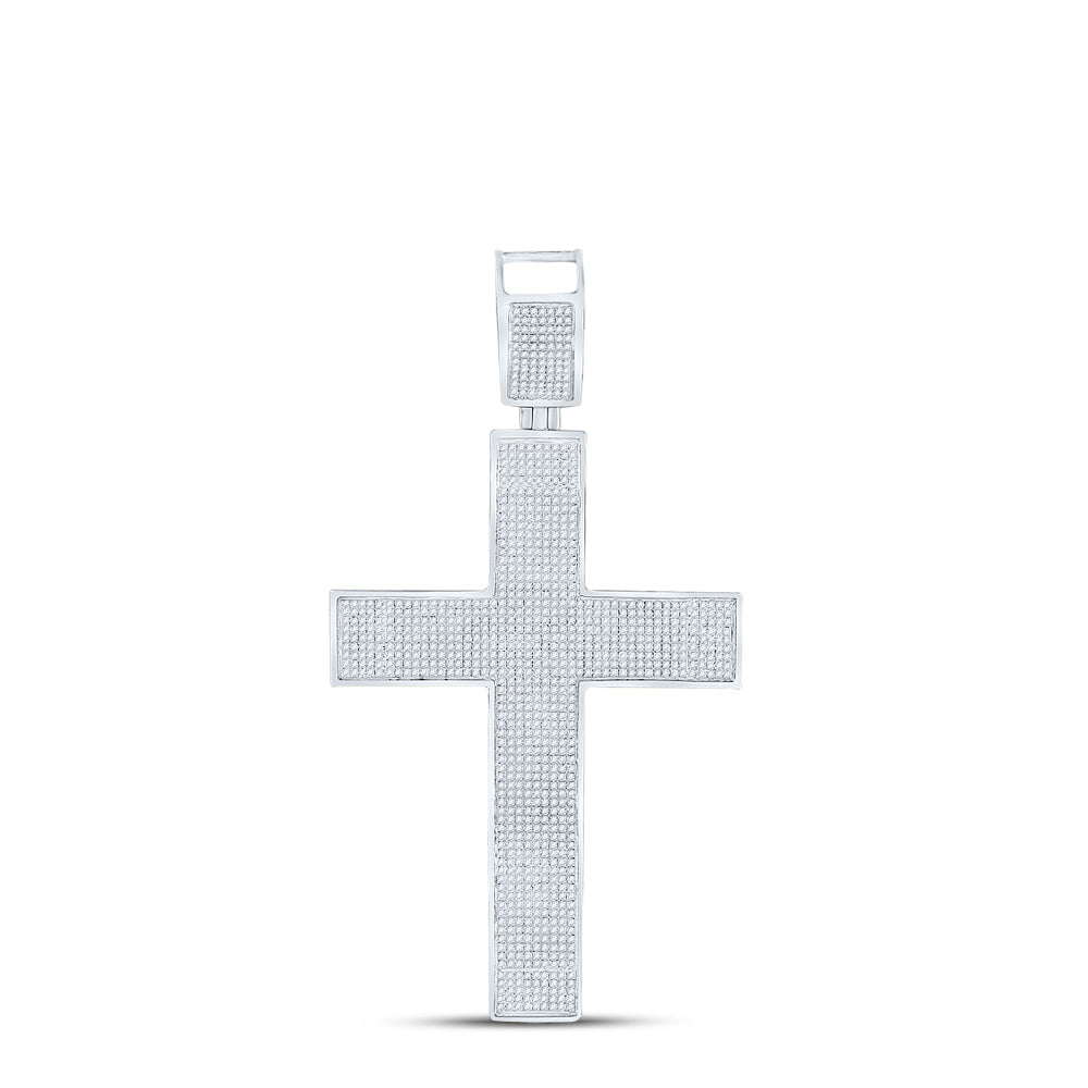 1.92 Ctw Natural Diamond Hiphop Cross Religious Pendant in 10k White Gold