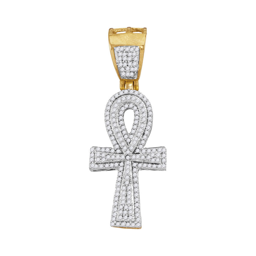 0.55 Ctw Natural Diamond Cluster Hiphop Ankh Pendant in 10k Yellow Gold
