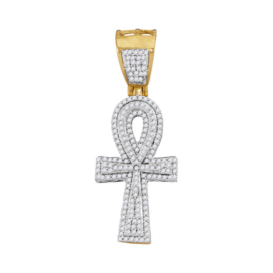 0.55 Ctw Natural Diamond Cluster Hiphop Ankh Pendant in 10k Yellow Gold