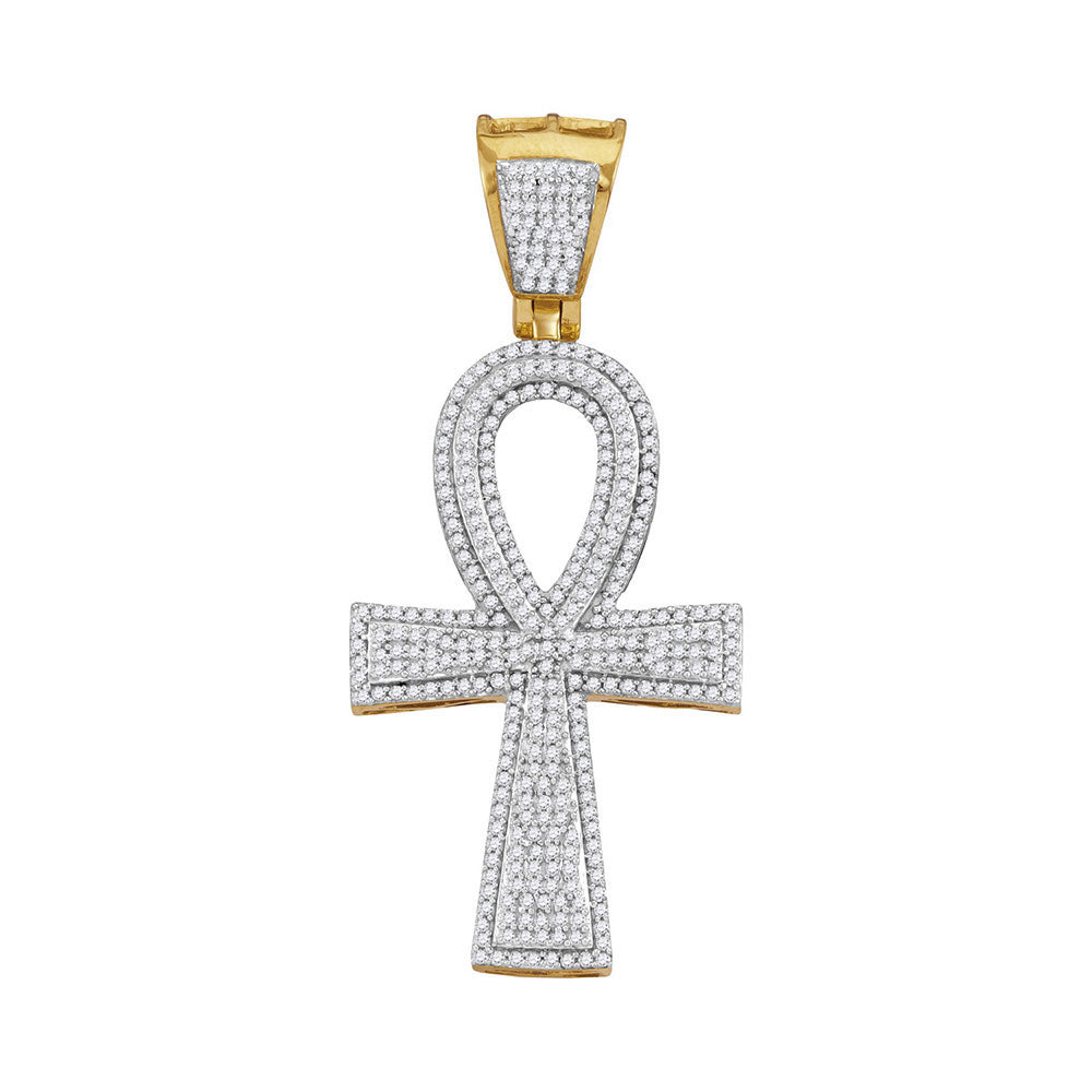 1 Ctw Natural Diamond Ankh Charm Pendant in 10k Yellow Gold