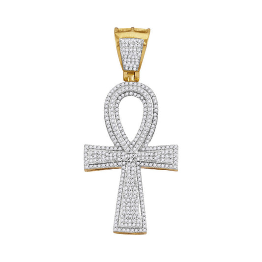 1 Ctw Natural Diamond Ankh Charm Pendant in 10k Yellow Gold