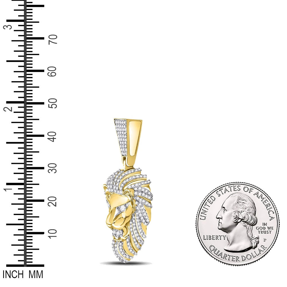 1.34 Ctw Natural Diamond Lion King Head Medallion Pendant in 10k Yellow Gold