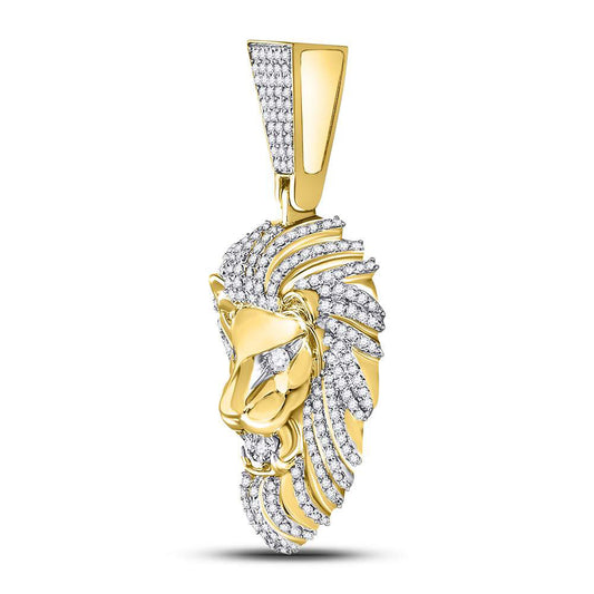 1.34 Ctw Natural Diamond Lion King Head Medallion Pendant in 10k Yellow Gold