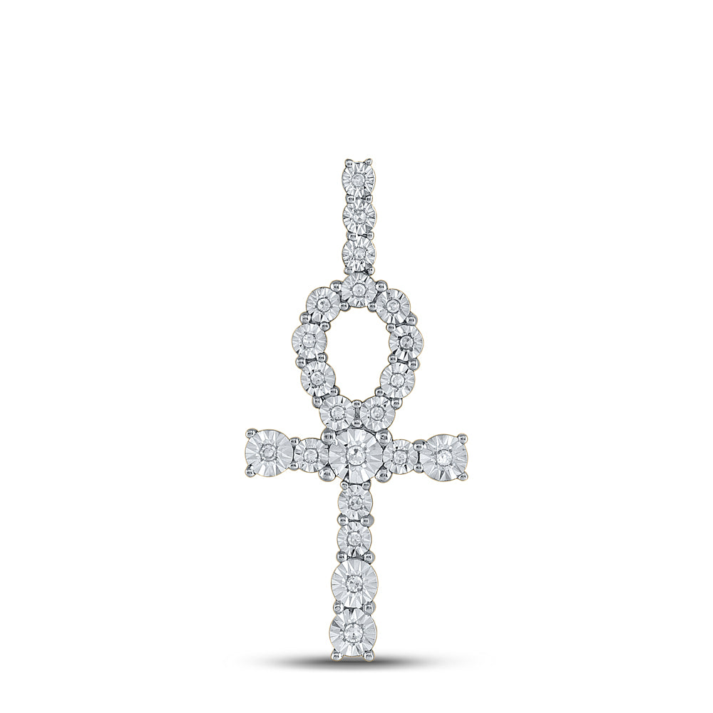 0.19 Ctw Natural Diamond Ankh Charm Pendant in 14k Yellow Gold