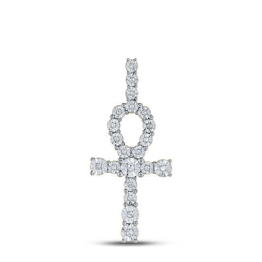 0.19 Ctw Natural Diamond Ankh Charm Pendant in 14k Yellow Gold