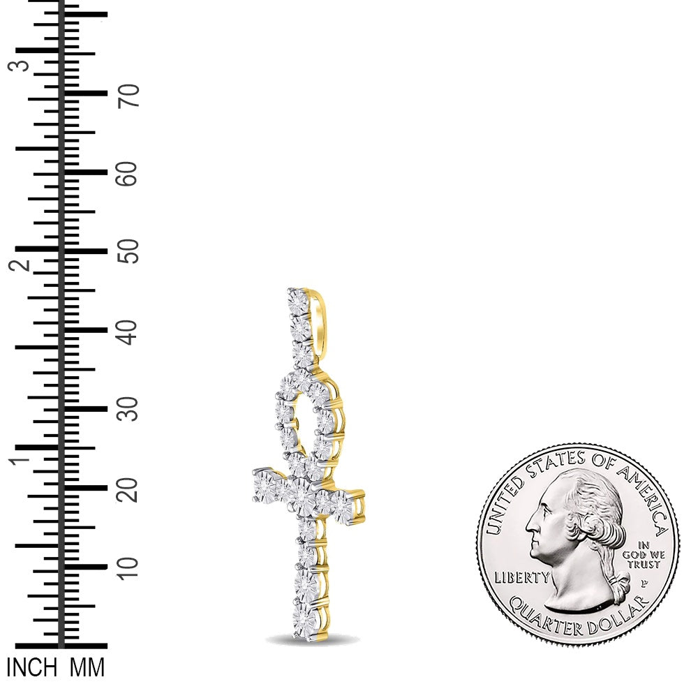 0.2 Ctw Natural Diamond Ankh Charm Pendant in 10k Yellow Gold