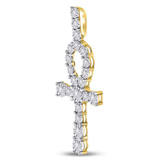 0.2 Ctw Natural Diamond Ankh Charm Pendant in 10k Yellow Gold