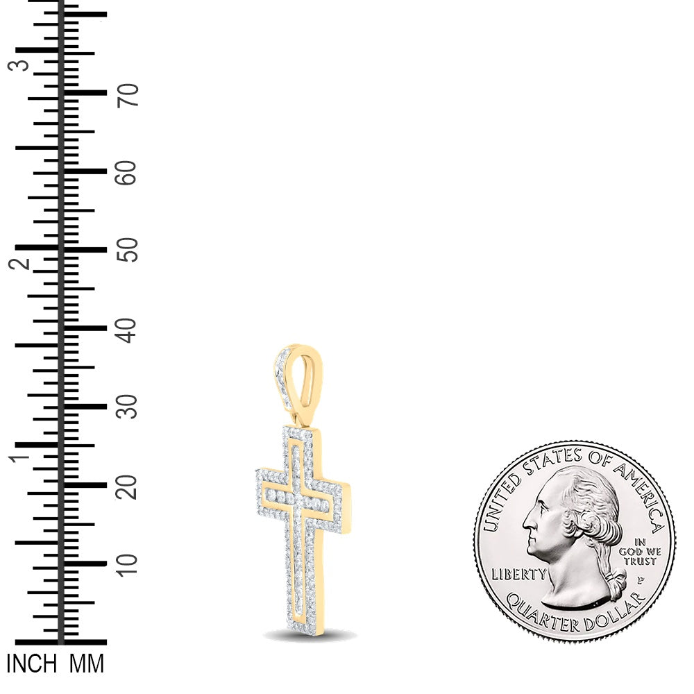1.06 Ctw Natural Diamond Cross Religious Pendant in 10k Yellow Gold