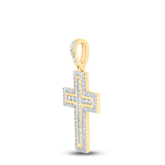 1.06 Ctw Natural Diamond Cross Religious Pendant in 10k Yellow Gold