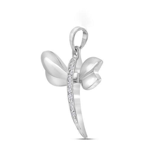 0.03 Ctw Natural Diamond Dragonfly Pendant in 10k White Gold