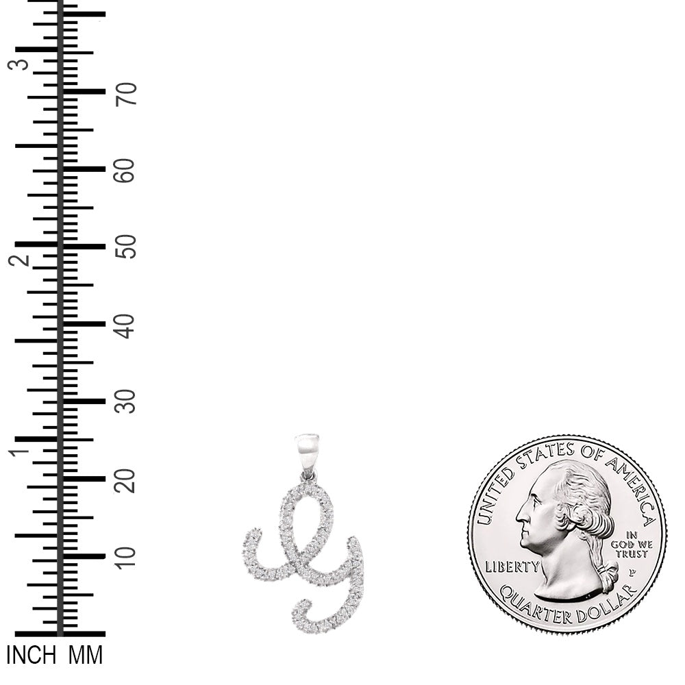 0.15 Ctw Natural Diamond Cursive Initial Letter G Pendant in 10k White Gold