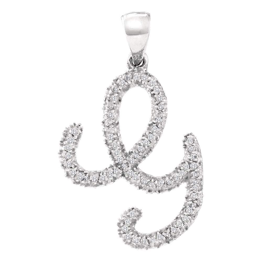 0.15 Ctw Natural Diamond Cursive Initial Letter G Pendant in 10k White Gold