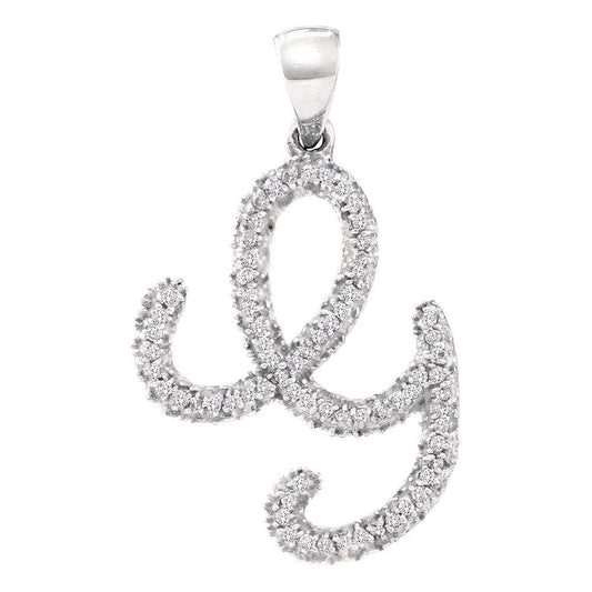0.15 Ctw Natural Diamond Cursive Initial Letter G Pendant in 10k White Gold