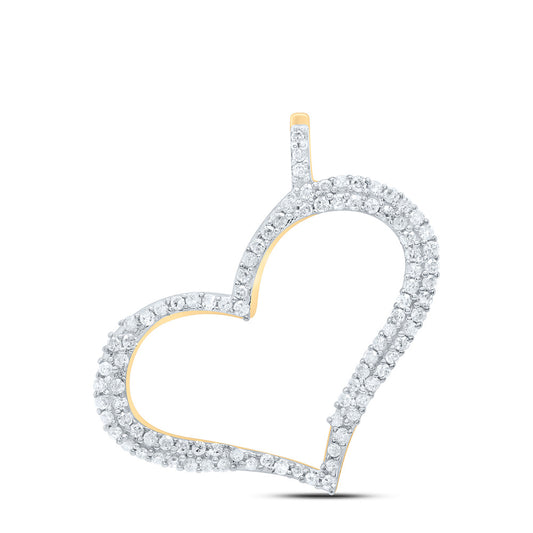 0.34 Ctw Natural Diamond Open Heart Pendant in 10k Yellow Gold
