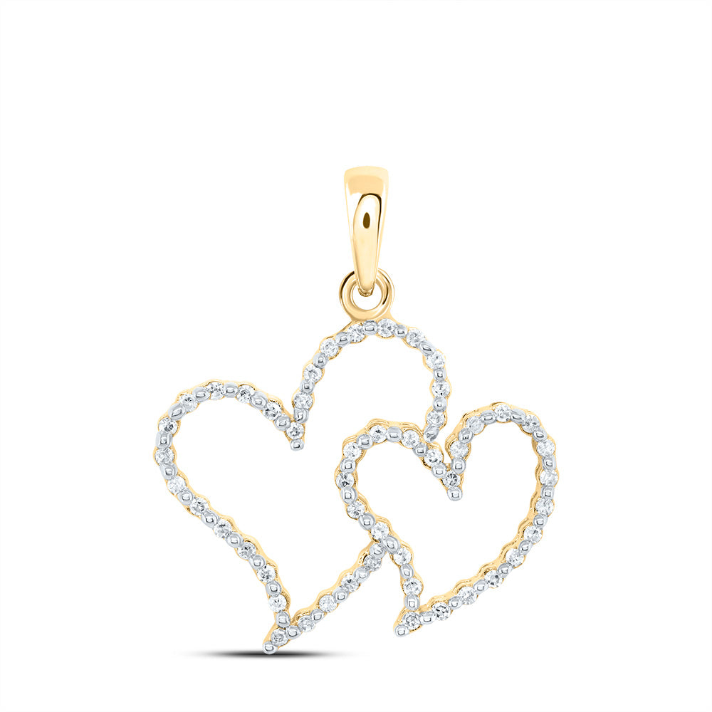 0.16 Ctw Natural Diamond Open Double Heart Pendant in 10k Yellow Gold