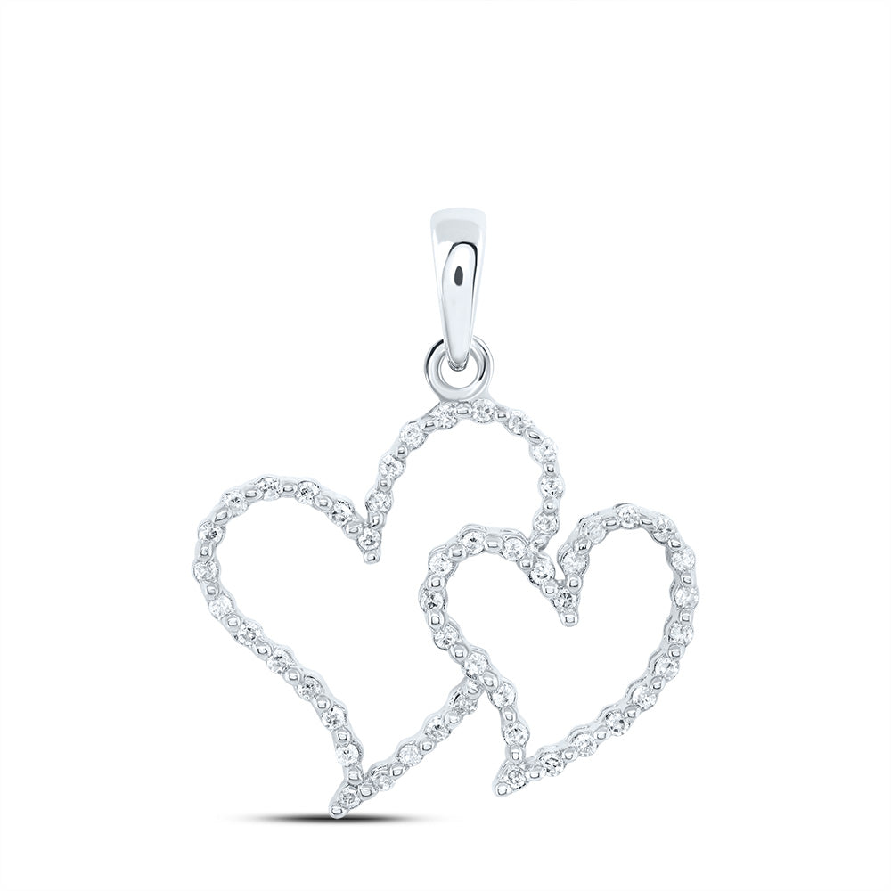 0.15 Ctw Natural Diamond Open Double Heart Pendant in 10k White Gold