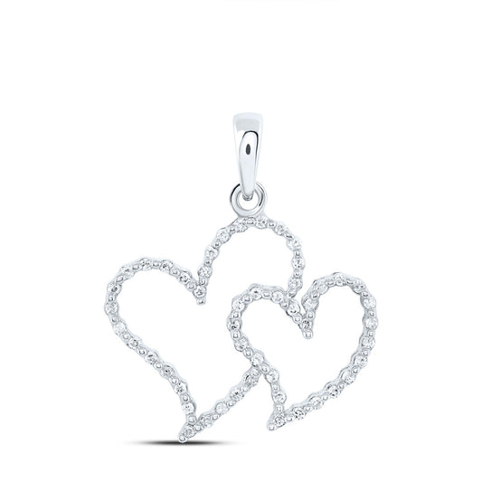 0.15 Ctw Natural Diamond Open Double Heart Pendant in 10k White Gold