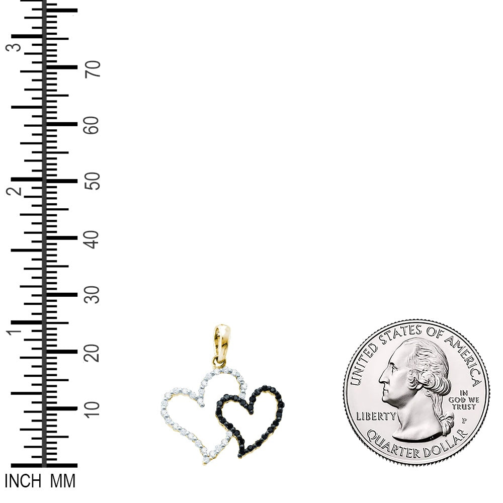 0.16 Ctw Natural Diamond White Black Open Heart Pendant in 10k Yellow Gold