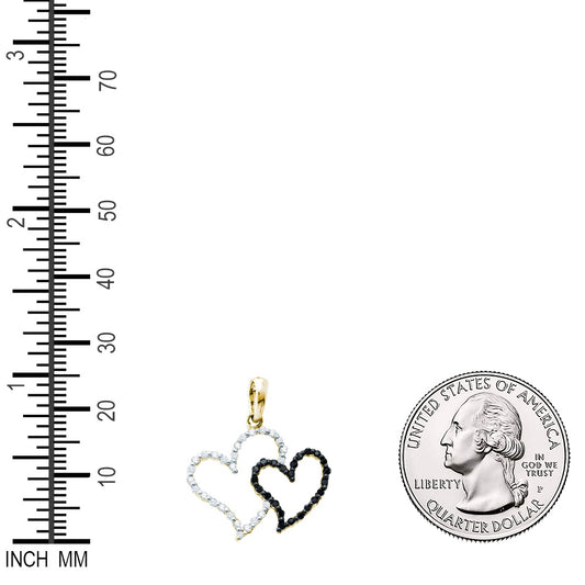 0.16 Ctw Natural Diamond White Black Open Heart Pendant in 10k Yellow Gold