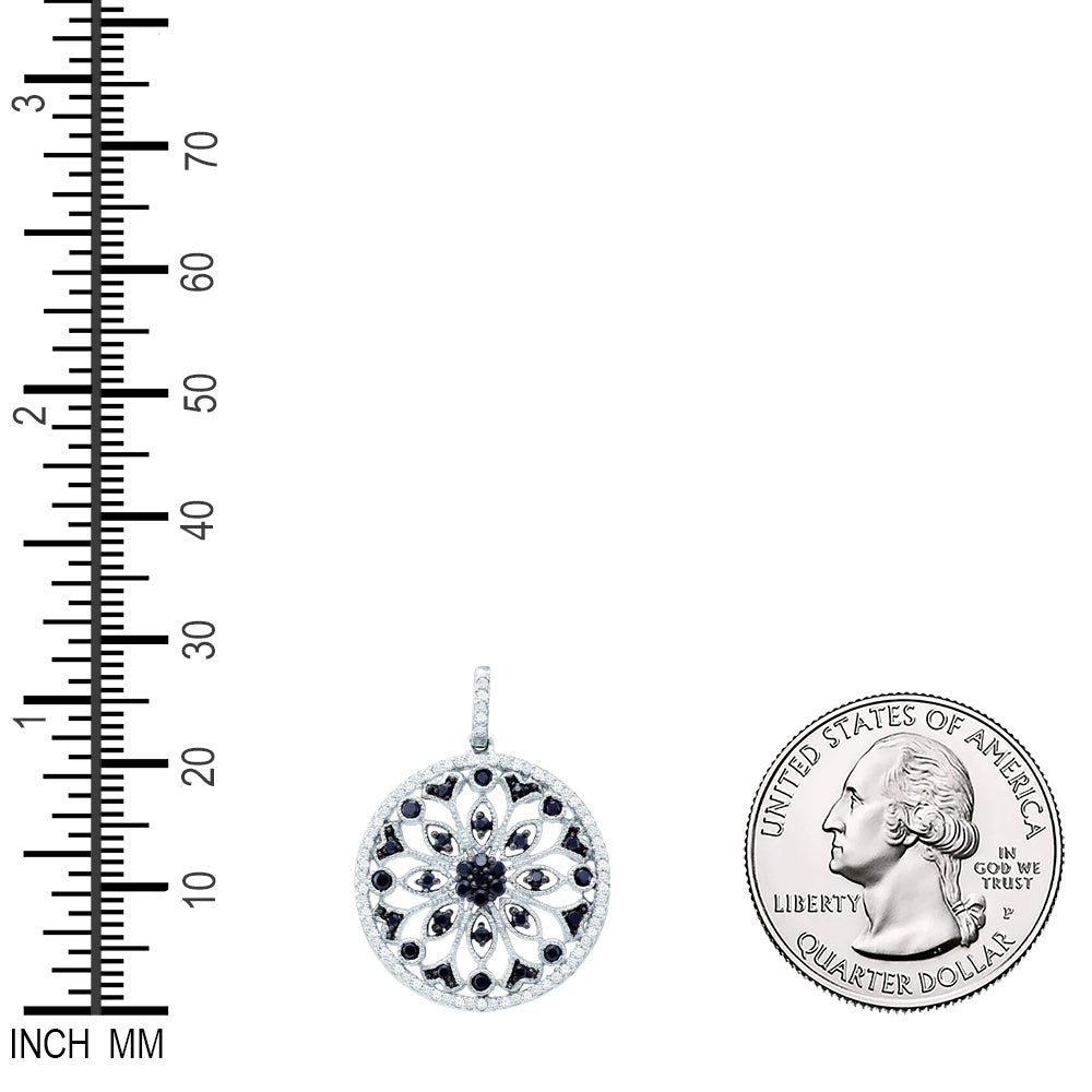 0.49 Ctw Natural Diamond Blue Circular Floral Pendant in 14k White Gold