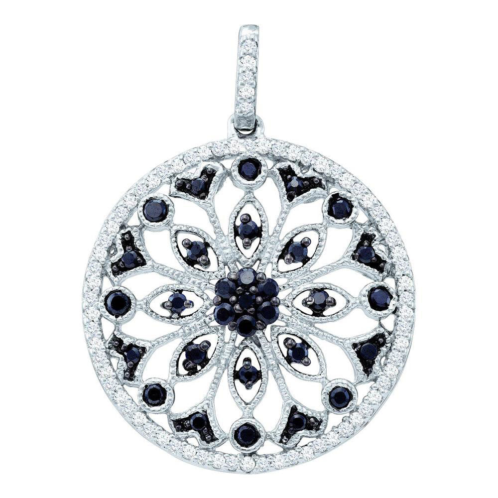 0.49 Ctw Natural Diamond Blue Circular Floral Pendant in 14k White Gold
