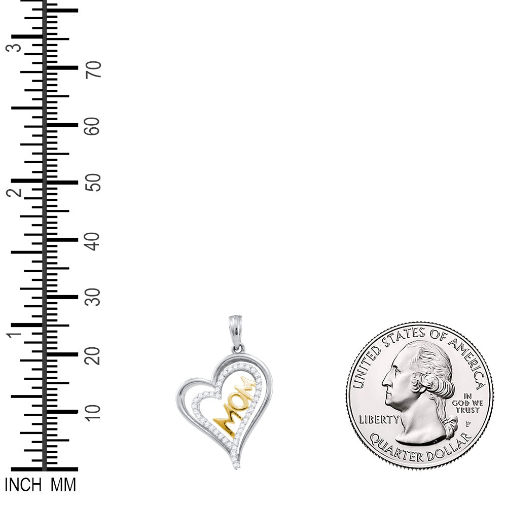 0.17 Ctw Natural Diamond Open Heart Mom Pendant in 10k Two-tone Gold