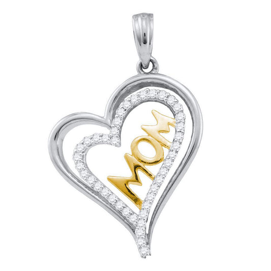 0.17 Ctw Natural Diamond Open Heart Mom Pendant in 10k Two-tone Gold
