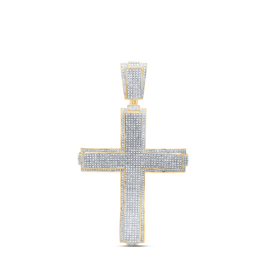 2.51 Ctw Natural Diamond Hiphop Cross Religious Pendant in 10k Yellow Gold