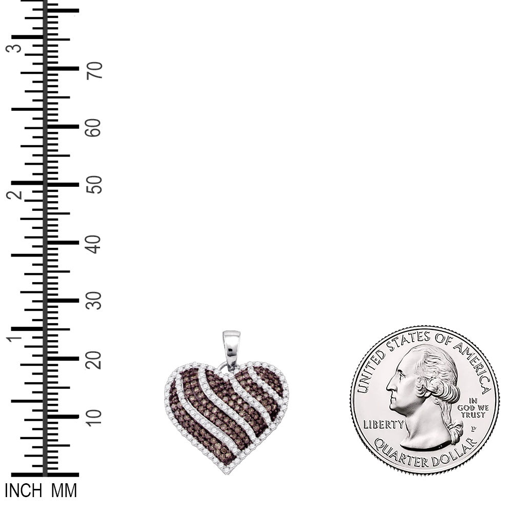 1.01 Ctw Natural Diamond White Brown Cluster Heart Pendant in 10k White Gold