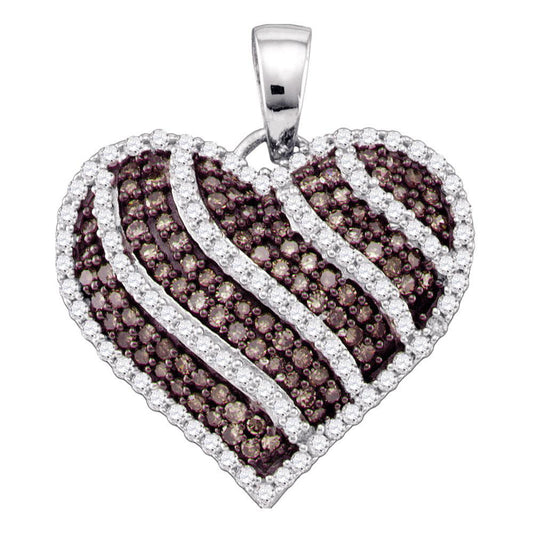 1.01 Ctw Natural Diamond White Brown Cluster Heart Pendant in 10k White Gold