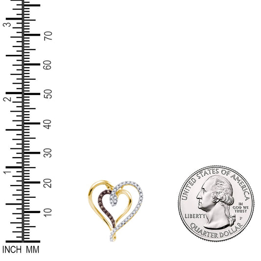 0.24 Ctw Natural Diamond Brown White Double Open Heart Pendant in 10k Yellow Gold