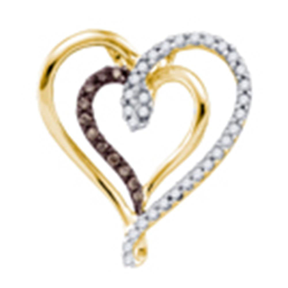 0.24 Ctw Natural Diamond Brown White Double Open Heart Pendant in 10k Yellow Gold