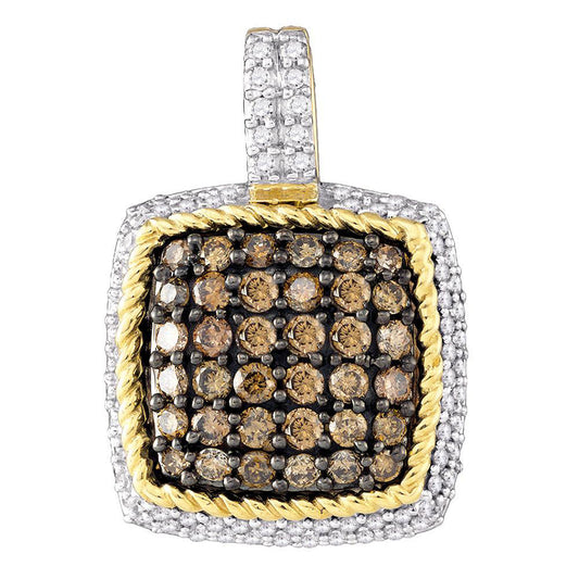 0.8 Ctw Natural Diamond Brown Chocolate Square Shaped Pendant in 10k Yellow Gold