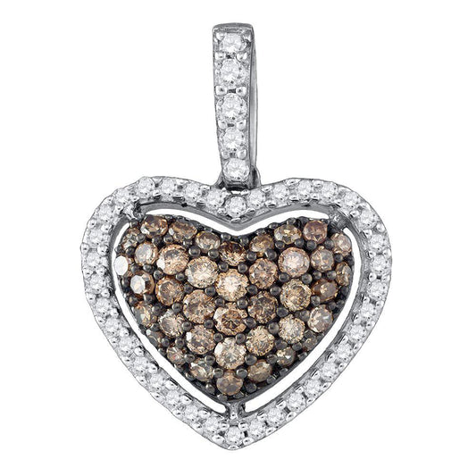 0.45 Ctw Natural Diamond Brown Chocolate Cluster Heart Pendant in 10k White Gold