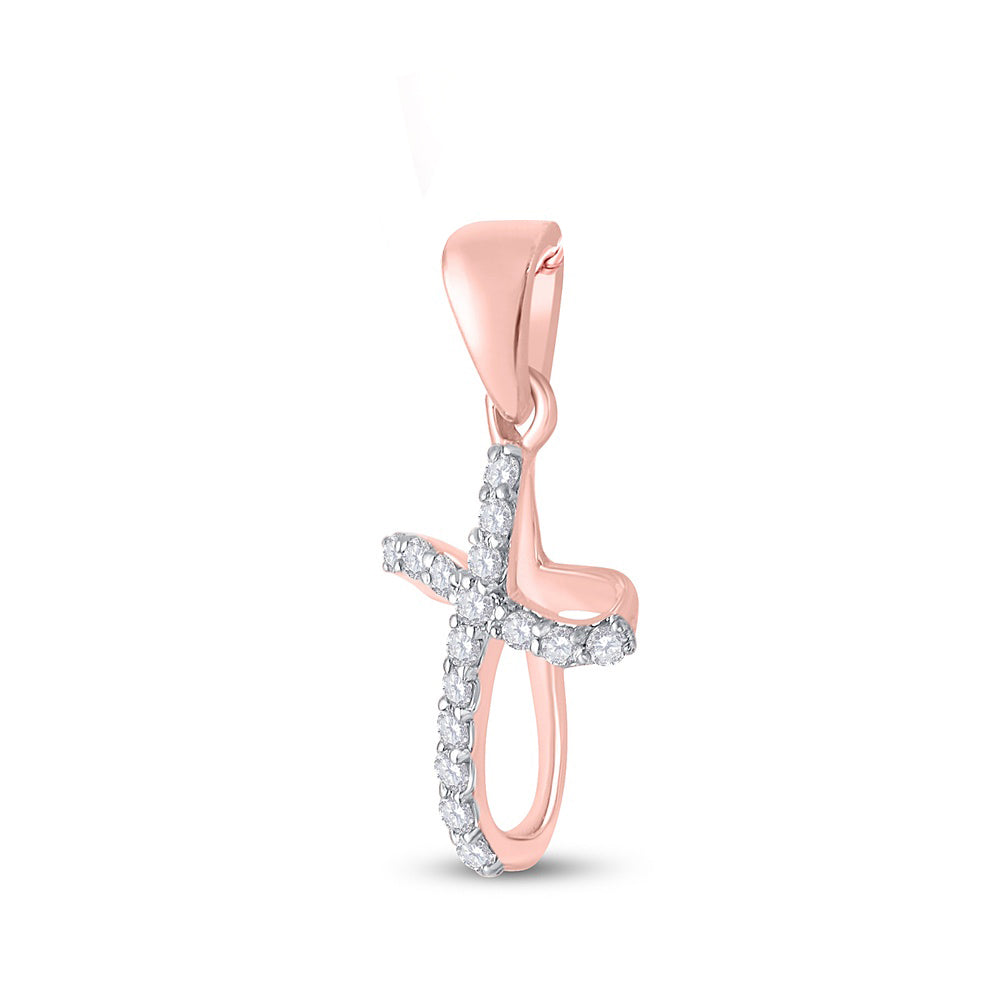 0.1 Ctw Natural Diamond Cut Out Cross Religious Pendant in 10k Rose Gold