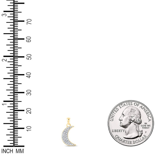 0.14 Ctw Natural Diamond Moon Cute Gift Pendant in 10k Yellow Gold