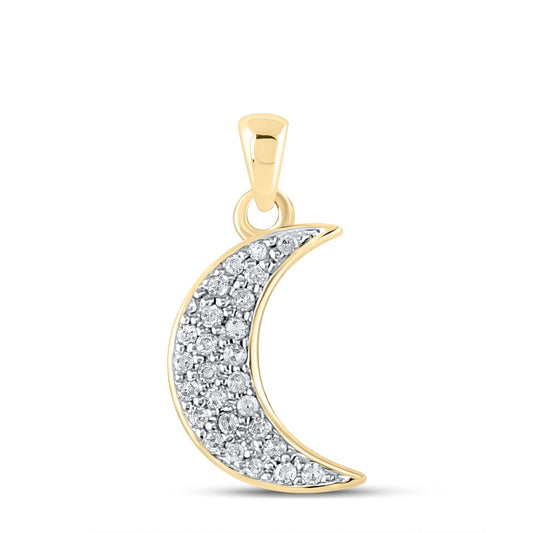 0.14 Ctw Natural Diamond Moon Cute Gift Pendant in 10k Yellow Gold
