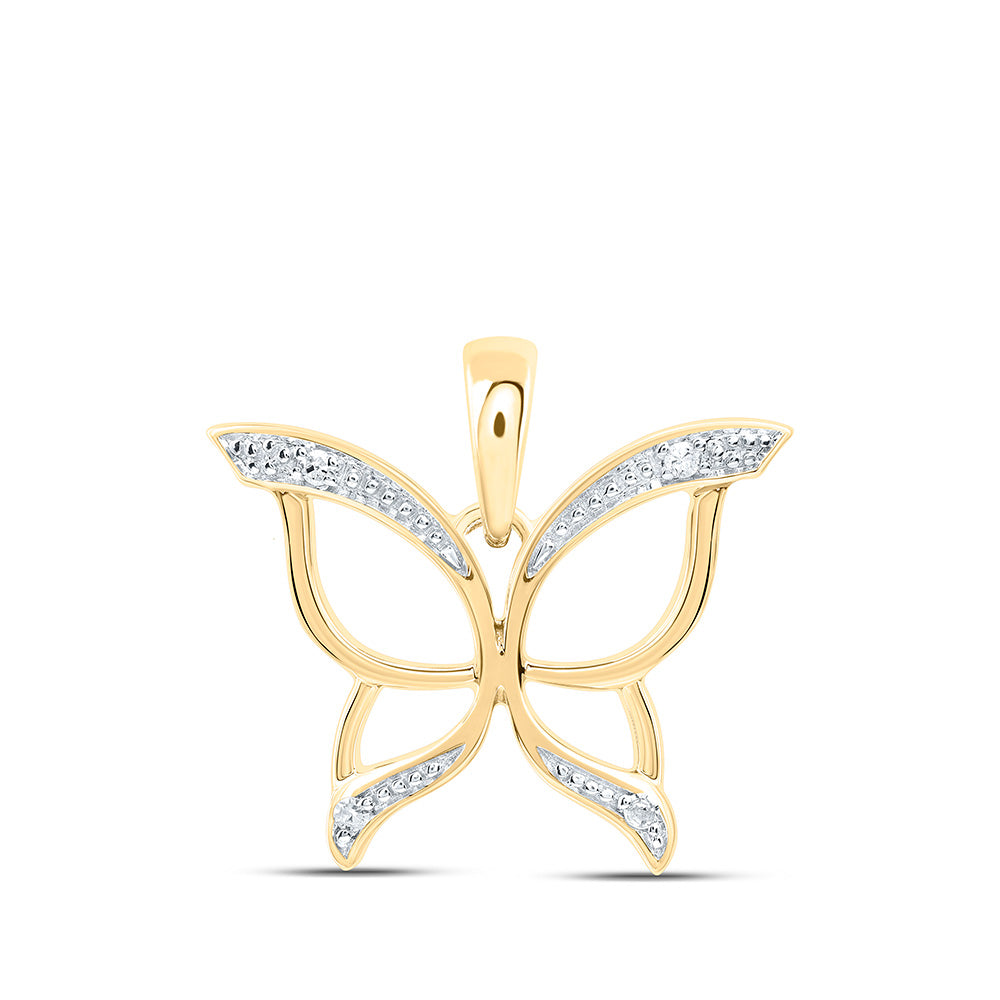 0.03 Ctw Natural Diamond Open Butterfly Pendant in 10k Yellow Gold