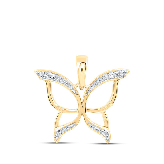 0.03 Ctw Natural Diamond Open Butterfly Pendant in 10k Yellow Gold