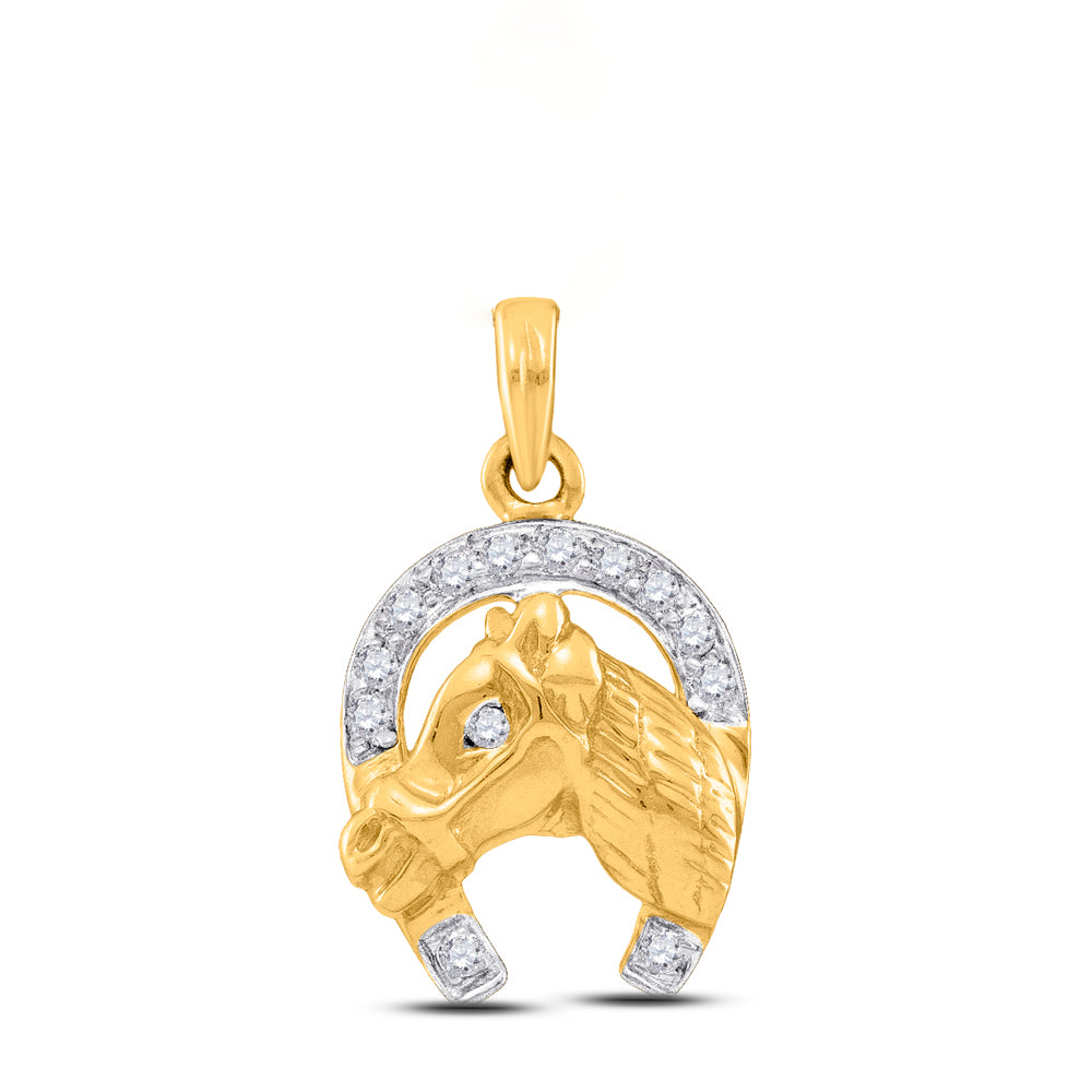 0.11 Ctw Natural Diamond Horseshoe Goodluck Pendant in 10k Yellow Gold