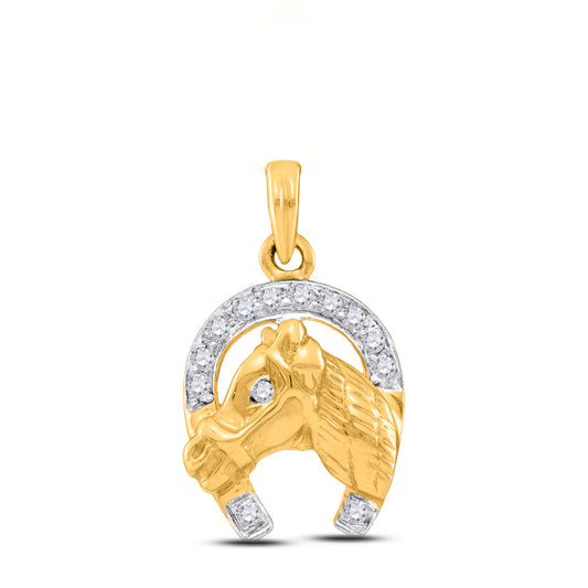 0.11 Ctw Natural Diamond Horseshoe Goodluck Pendant in 10k Yellow Gold